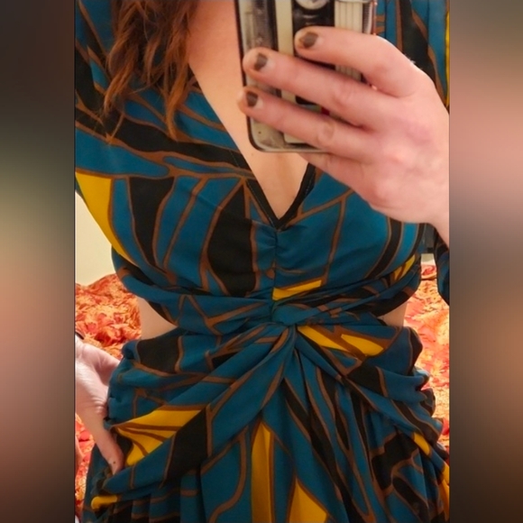 ❤️ RANNA GILL ANTHROPOLOGIE SIDE CUT-OUT ABSTRACT FLORAL MIDI DRESS, MEDIUM - Picture 3 of 13